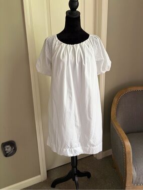 White Eyelet Puff-Sleeve Midi Dress